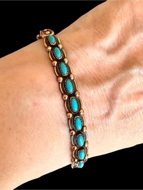 Vintage Mid-Century Southwestern Copper And Turquoise Cuff Bracelet